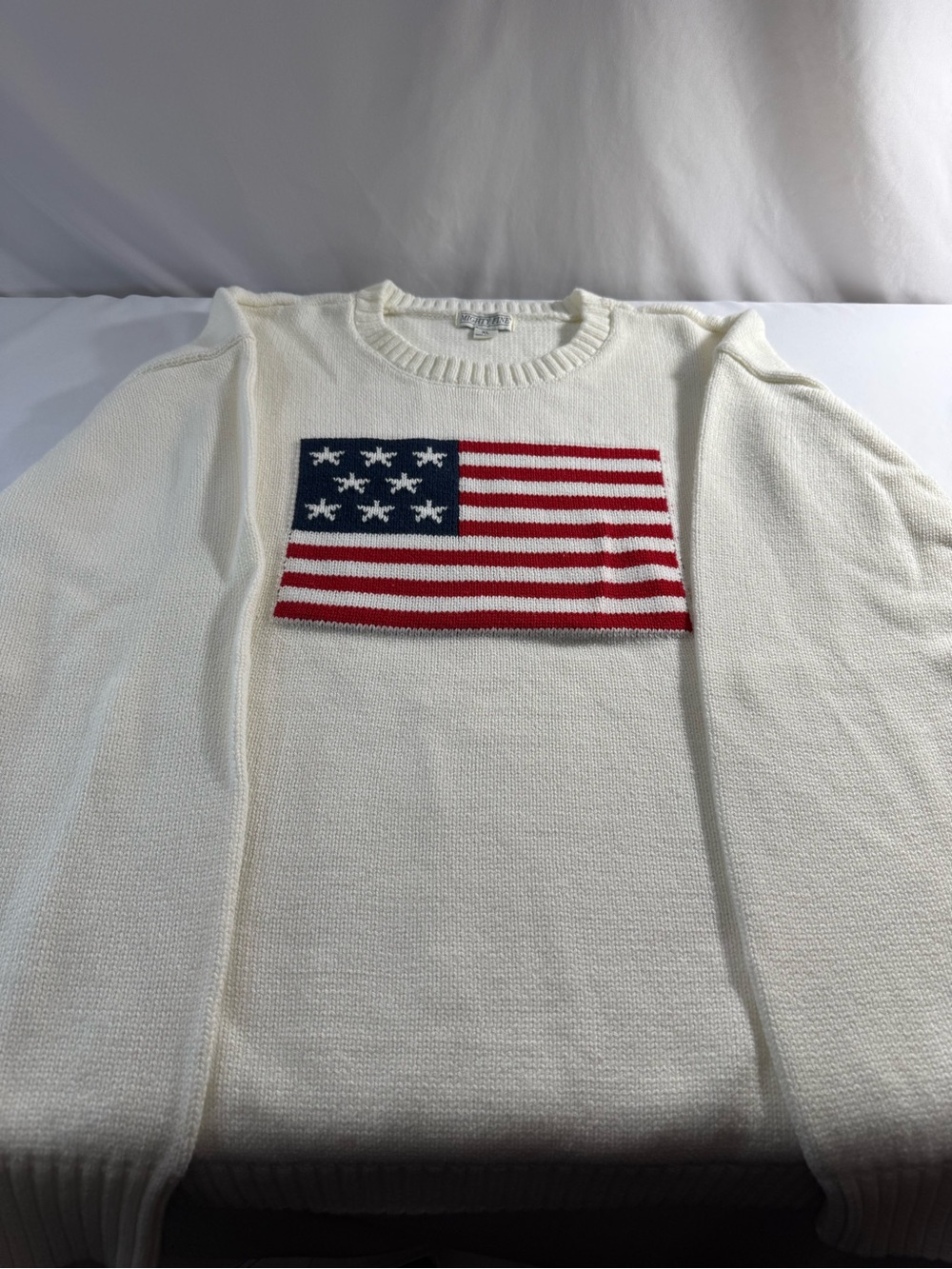 Mighty Fine Ivory Crewneck Sweater with Knit American Flag - Picture 4 of 4